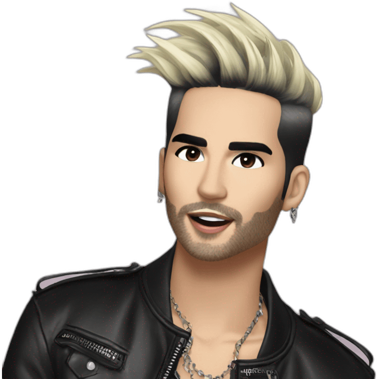 bill kaulitz, black hair, singing emoji