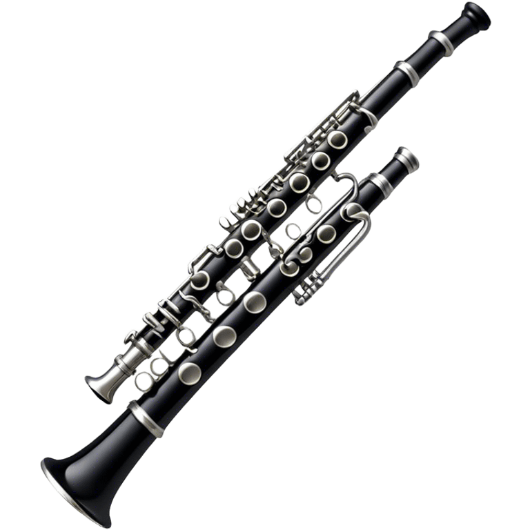 Cinematic Realistic Clarinet, deep black body with gleaming silver keys, rich warm lighting catching every intricate detail, slightly worn mouthpiece adding authenticity, glowing with a timeless and sophisticated presence. emoji