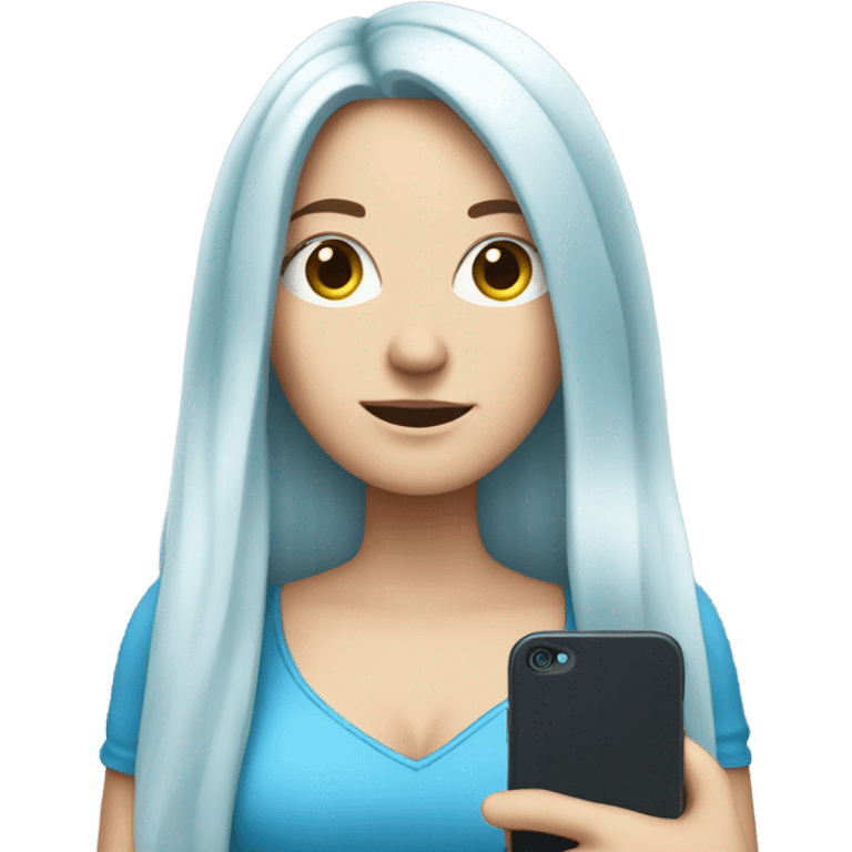 white girl with long blue hair holding a phone in her hands emoji