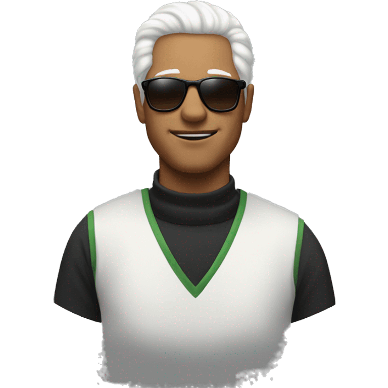 Man with turtle neck shirt white hair and sunglasses on emoji