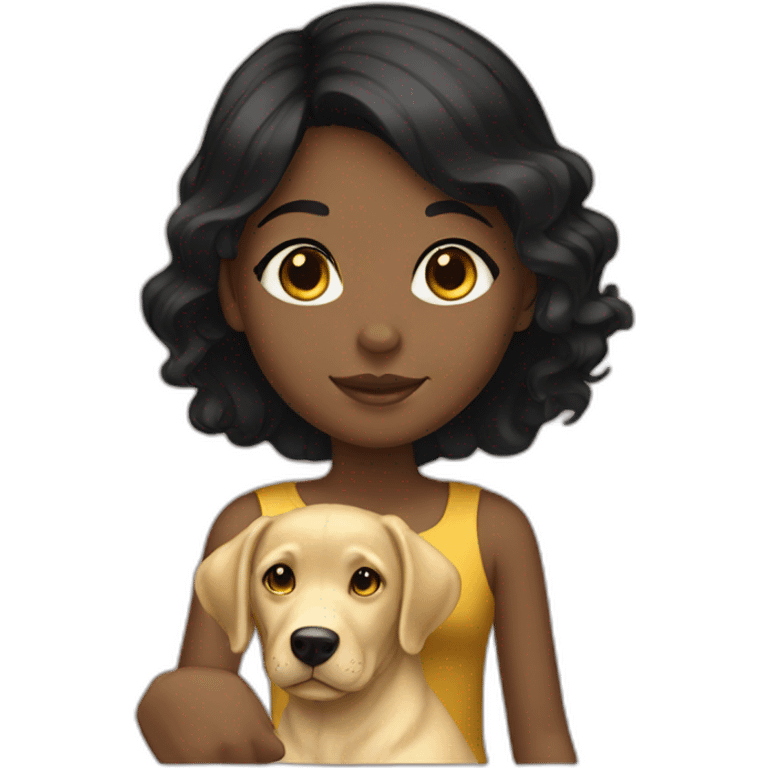 black hair girl with a gold labrador emoji