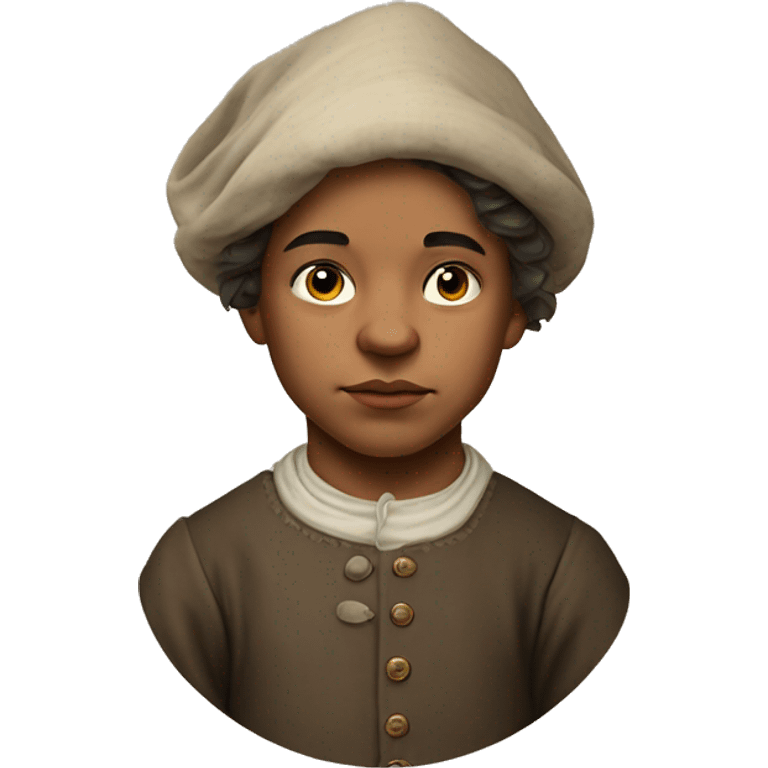 18th century peasant boy without headdress photorealistic serious emoji