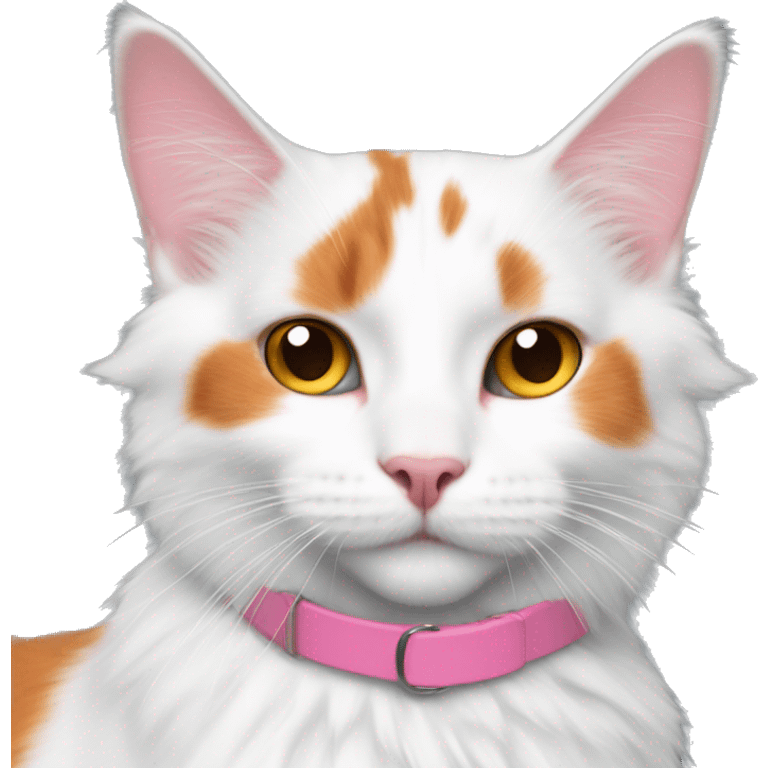 fluffy white and orange turkish van cat with pink collar emoji