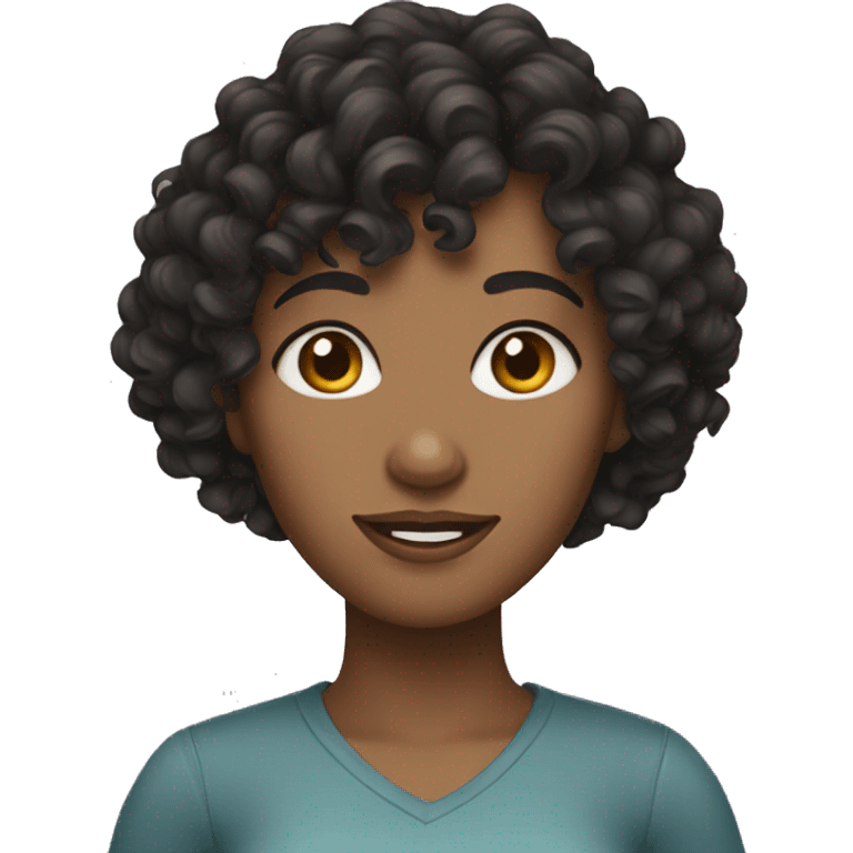 Woman with curly dark hair and bangs  emoji