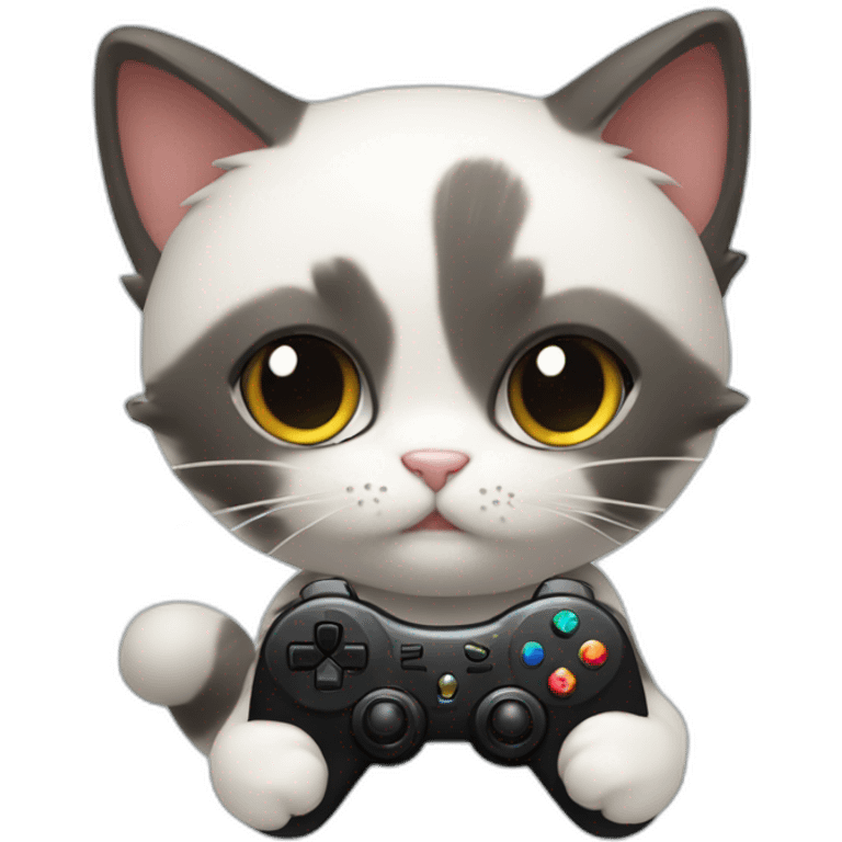 Cute cat holding one small black ps controller and playing video games emoji