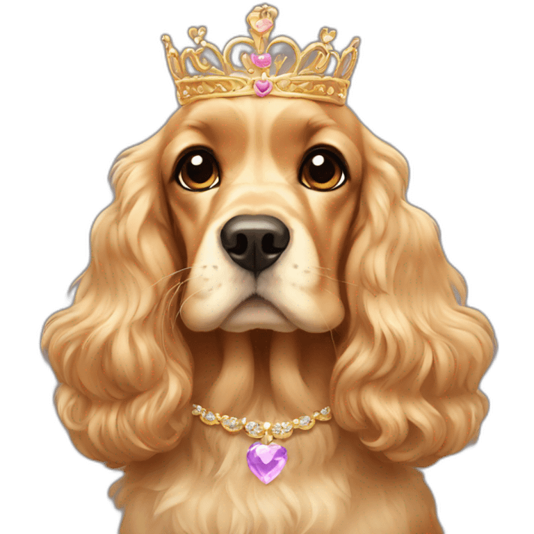 A golden cocker spaniel with a tiara emoji