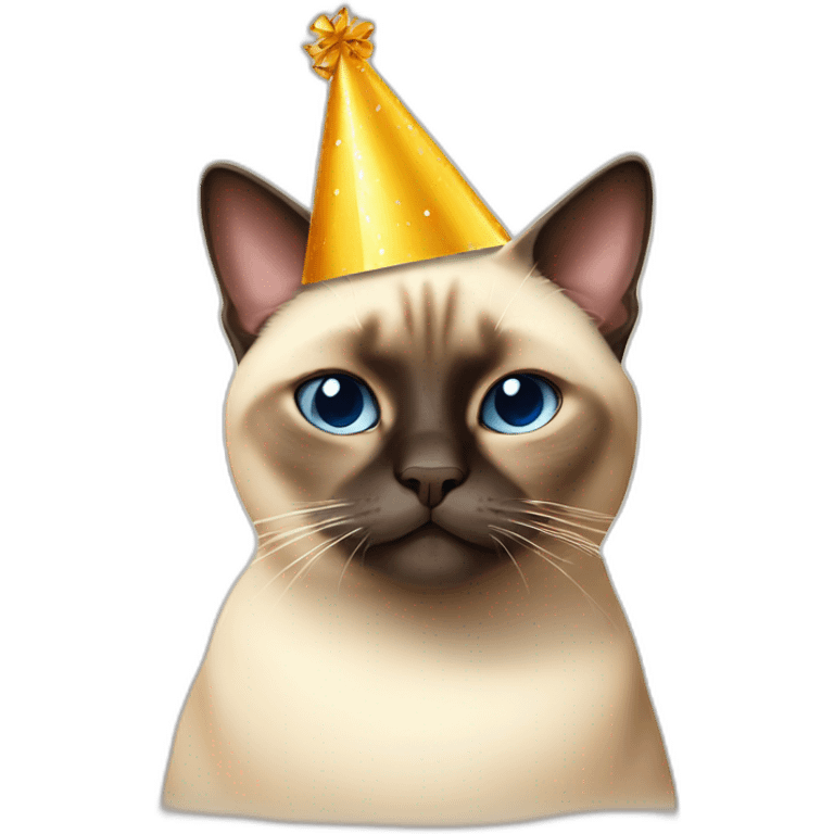 fat siamese cat with a birthday hat emoji