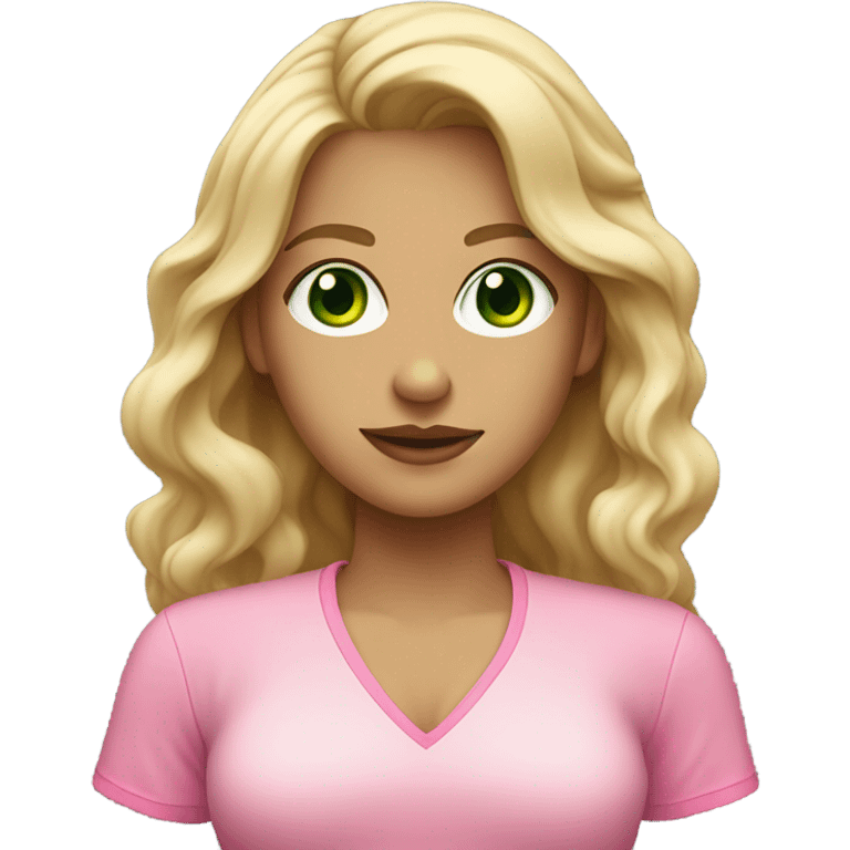 woman with green eyes long wavy blonde hair and big boobs pink shirt and tennis skirt emoji