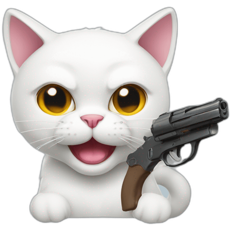 white cat with tiny mustache angry pointing realistic toy gun a emoji