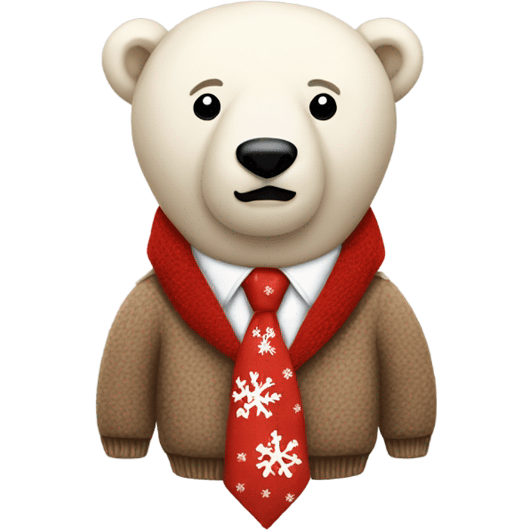 Stuffed polar bear in a brown jumper with a red snowflake and a red tie emoji