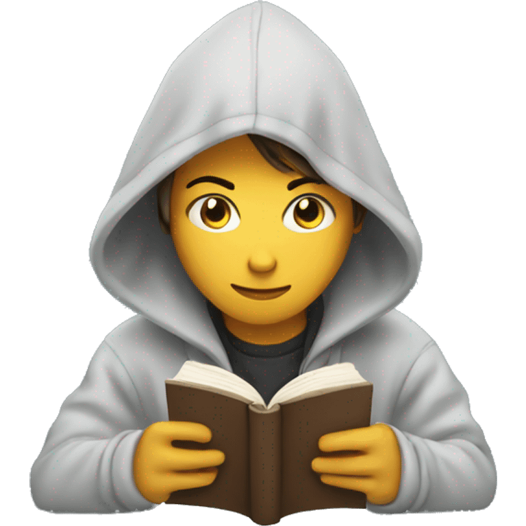 teenager in hoodie reading a book emoji