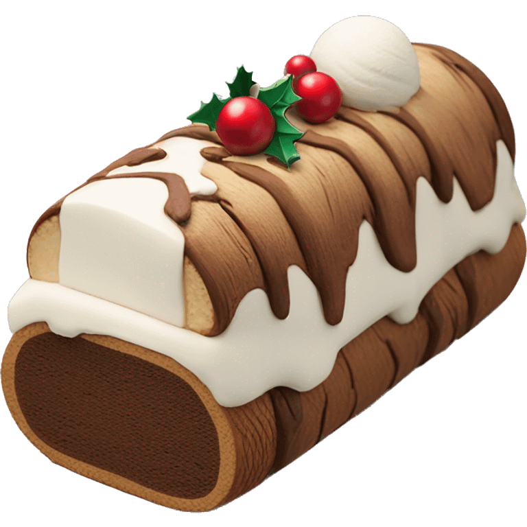 Christmas ice cream cake in the shape of a log og wood with coffee and vanilla ice cream  emoji