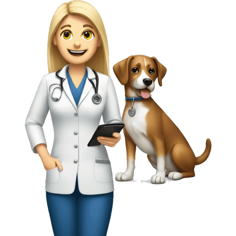 Vet receptionist with dog and phone emoji