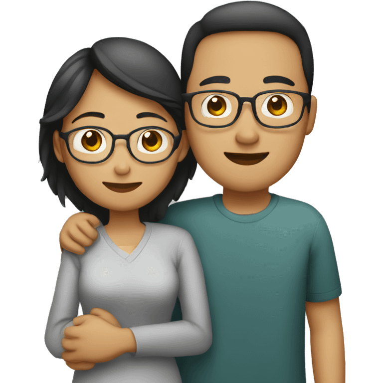 Indonesian couple hug, male without glasses and female with glasses  emoji