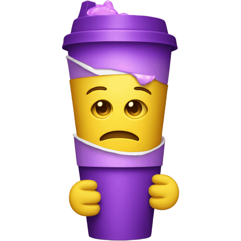 Yellow emoji holding stacked styrofoam cups with purple drink inside  emoji