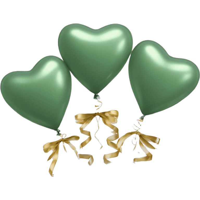 Aesthetic sage green 3 heart shaped balloons with gold ribbons emoji