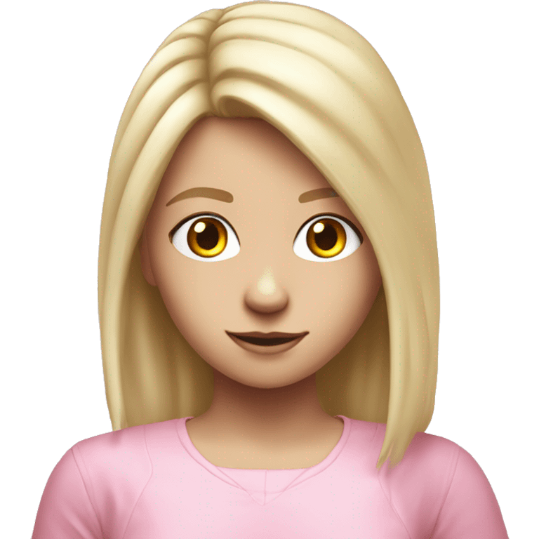 Blond white realistic girl, playin on PlayStation with a light pink setup  emoji