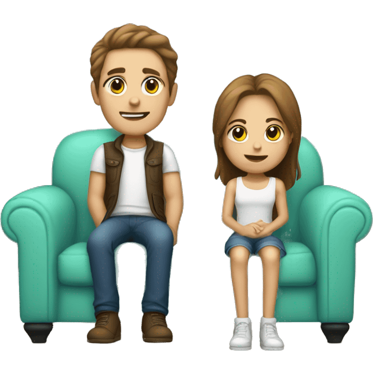 Brown hair White skin  boy and girl with mini pincher Sit on couch emoji