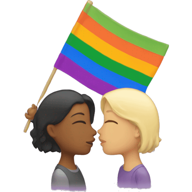 lesbians kissing with pride flag emoji