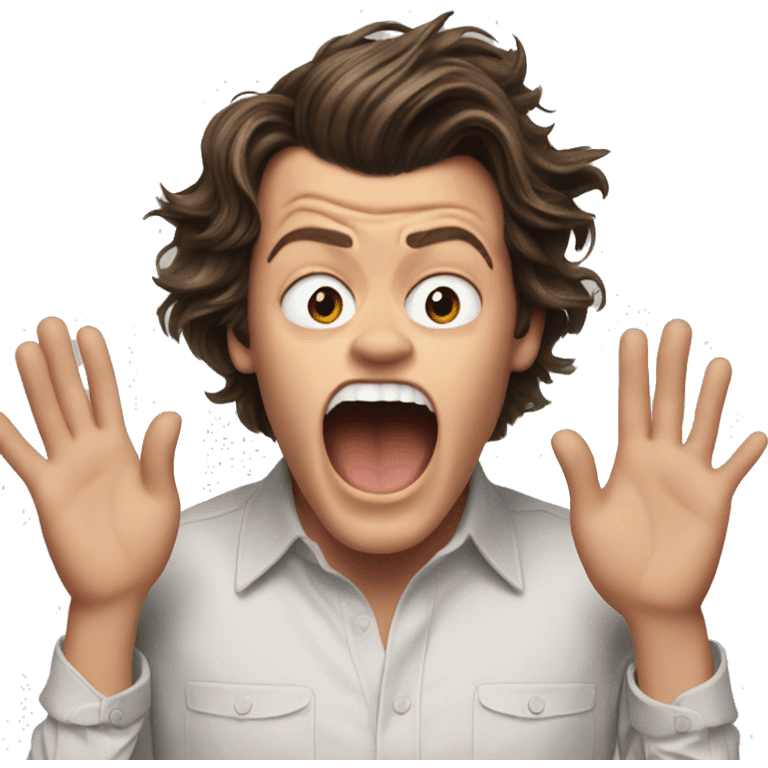 harry styles being shocked with hands in the air emoji