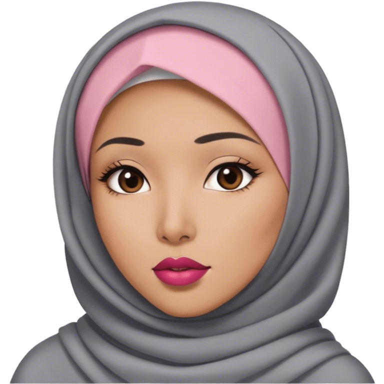 asian women wearing grey hijab with rose lipstick emoji