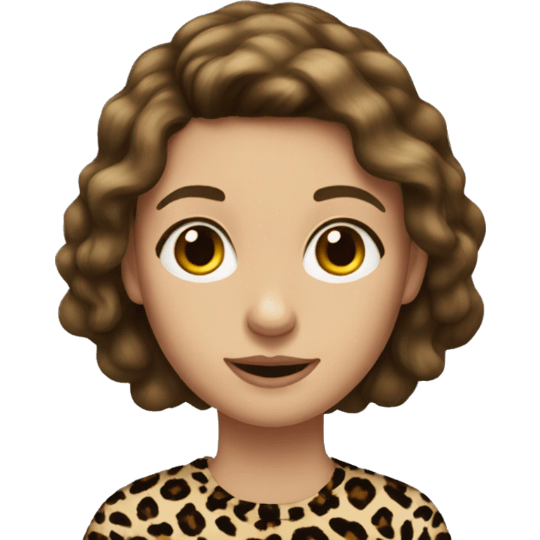 Teenage brown haired girl wearing a leopard print top emoji