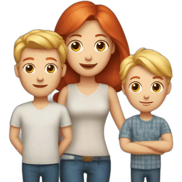 Mom red hair and dad blond and son blond with deer toy emoji