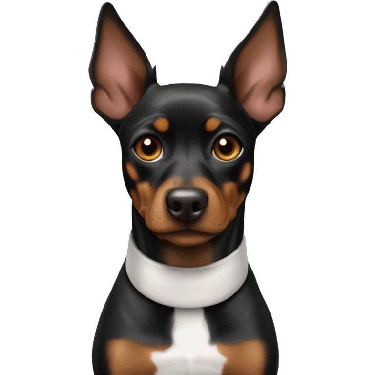 black brindle tan pinscher big ears white collar emoji