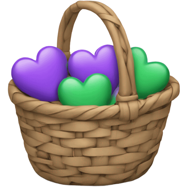 Basket filled with purple & green hearts emoji