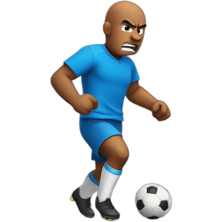 Angry brick playing soccer with a blue shirt emoji