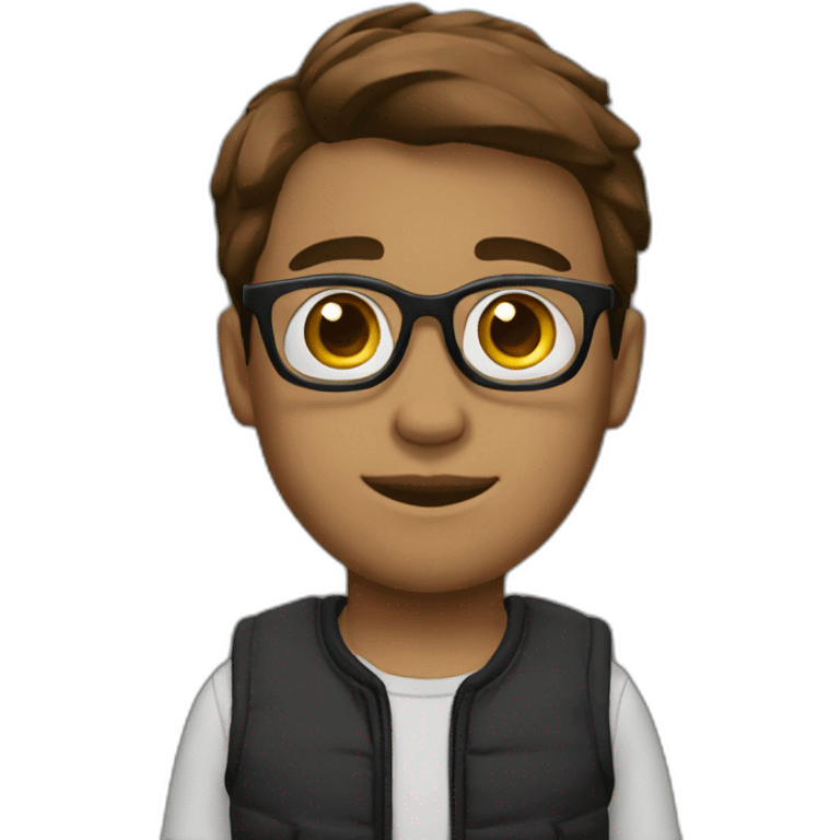 boy,smooth mid long brown hait,glasses round,cargo black pants  emoji