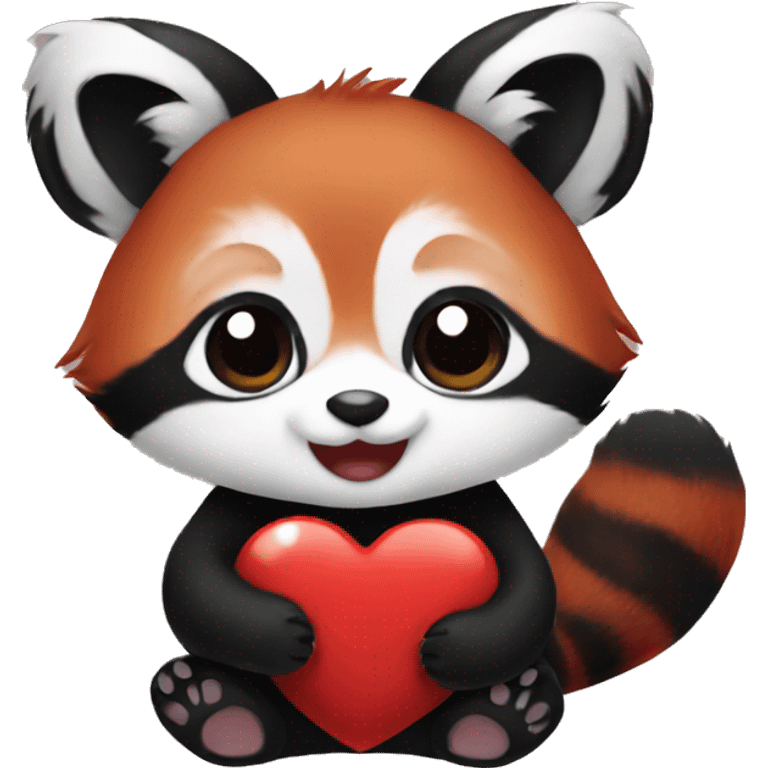 Baby red panda holding black heart emoji