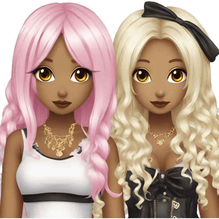 two hime gyaru girls, plus size, goth emoji