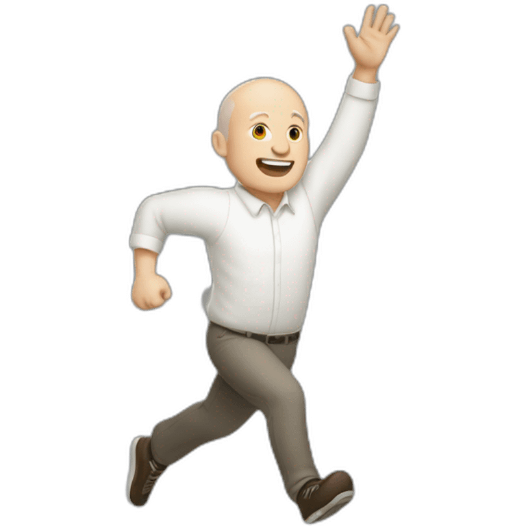 White balding man running with hands in the air emoji