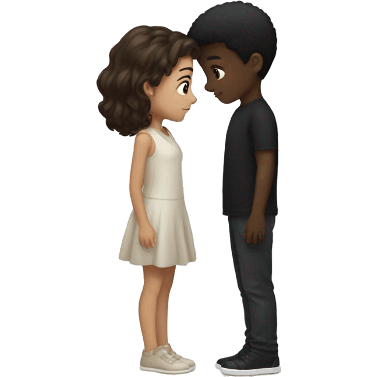 Boy girl with brown hair and black boy with black hair kissing  emoji