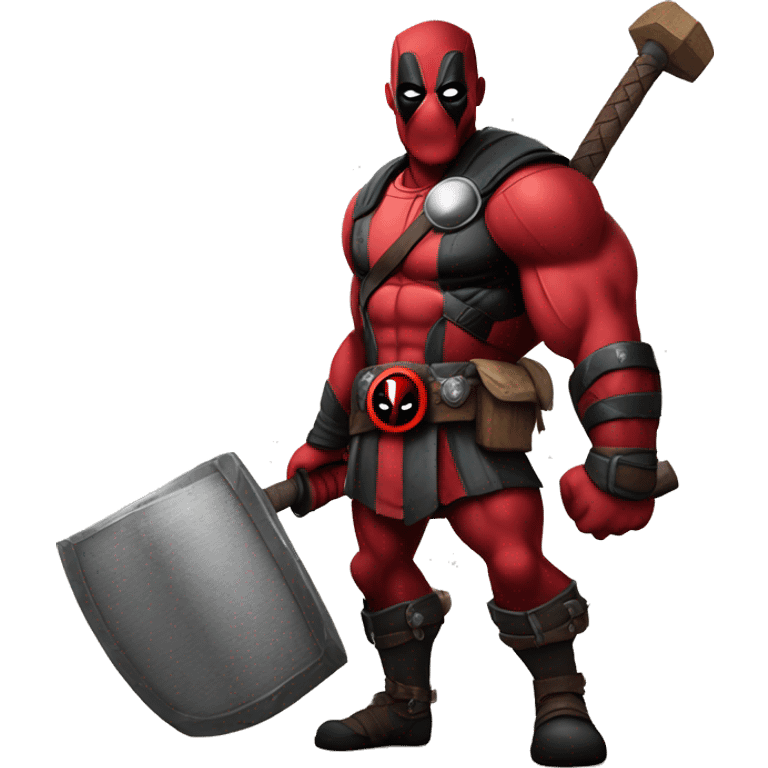 Deadpool holding Viking shield and thors hammer emoji