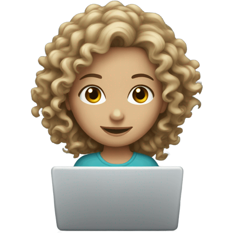 Curly white girl working on her laptop emoji