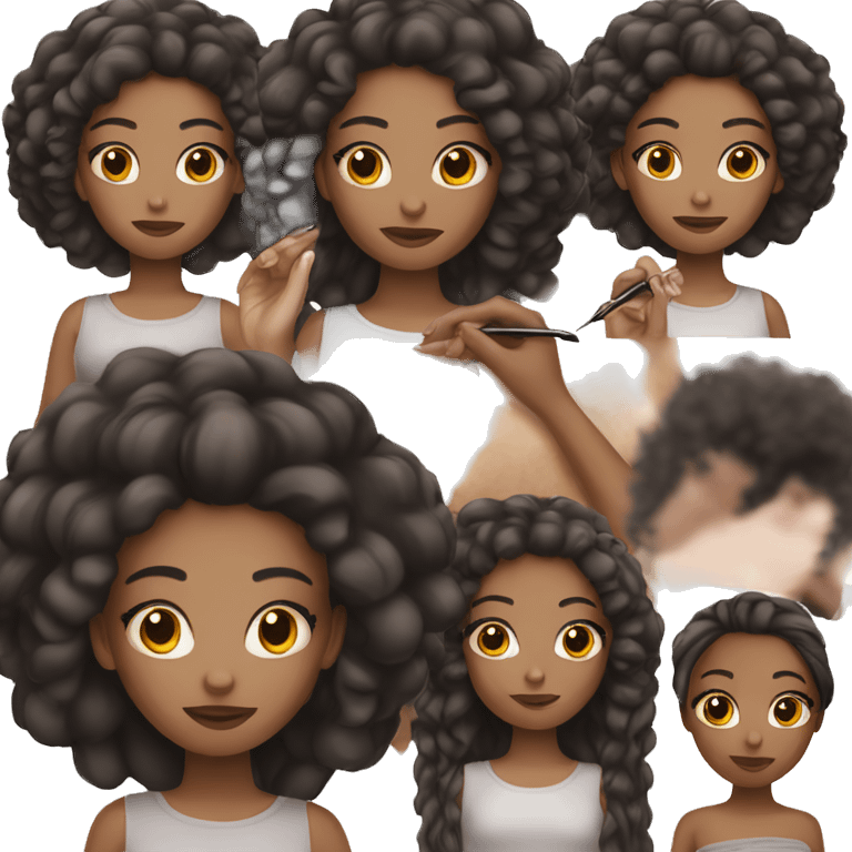 Black Long Haared Girl with a fair Skin Tone and Brown eyes doing make up emoji