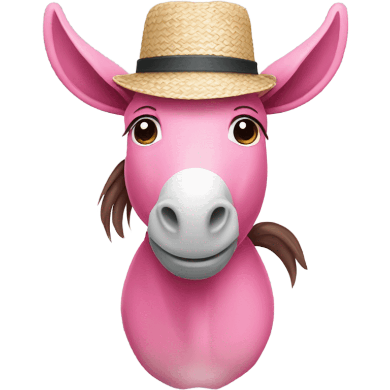 A pink donkey wearing a straw hat emoji