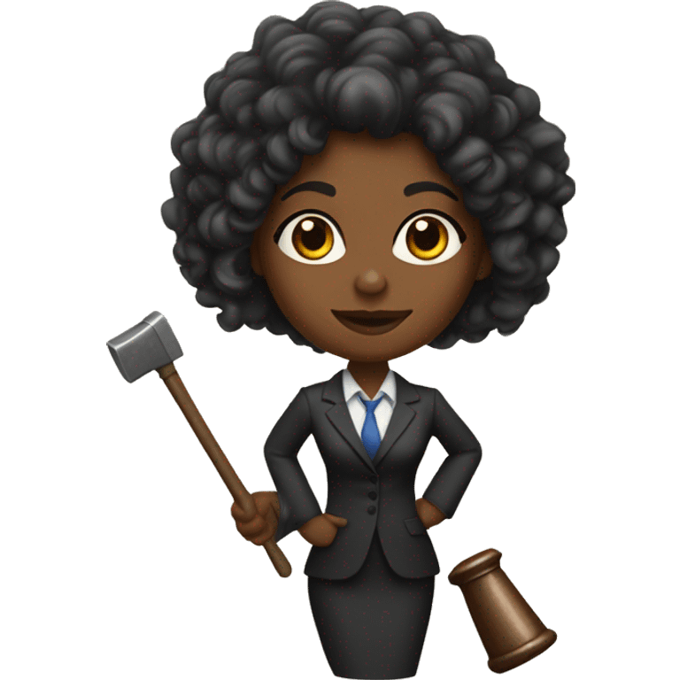 A black female lawyer, with long curly hair, and a hammer in her hand  emoji