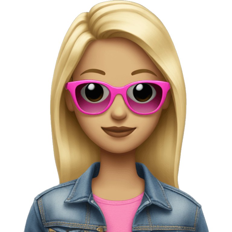 blonde girl in denim jacket with pink sunglasses emoji