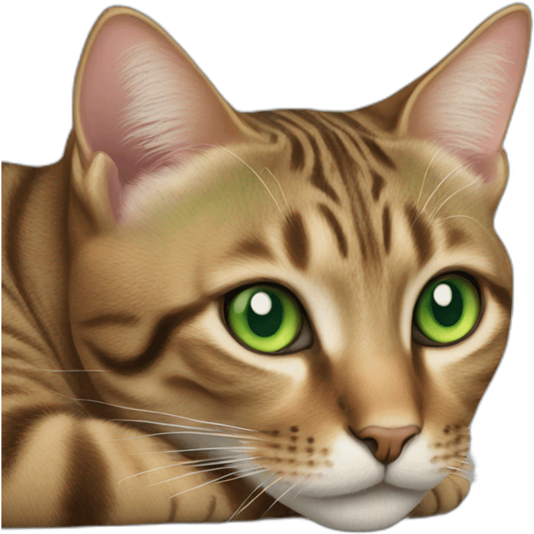 Tabby Cat with green eyes laying on the side emoji