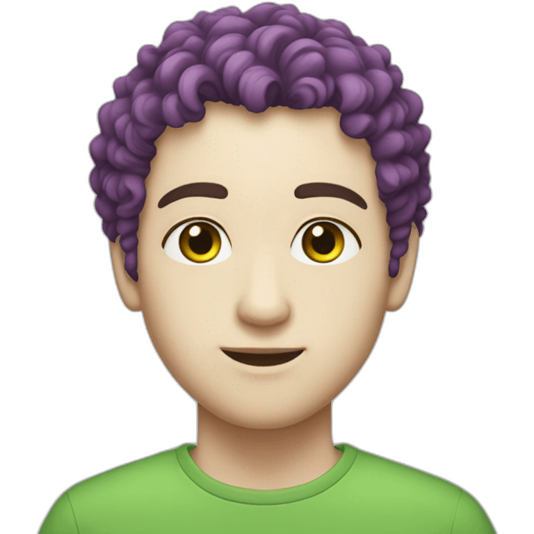 Male with white skin, green eyes, short violet curly hair, nose piercing emoji