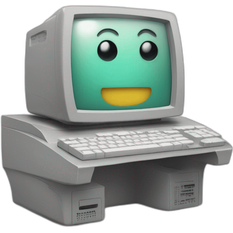 Anthropomorphic computer with a face, arms and legs doing something random emoji