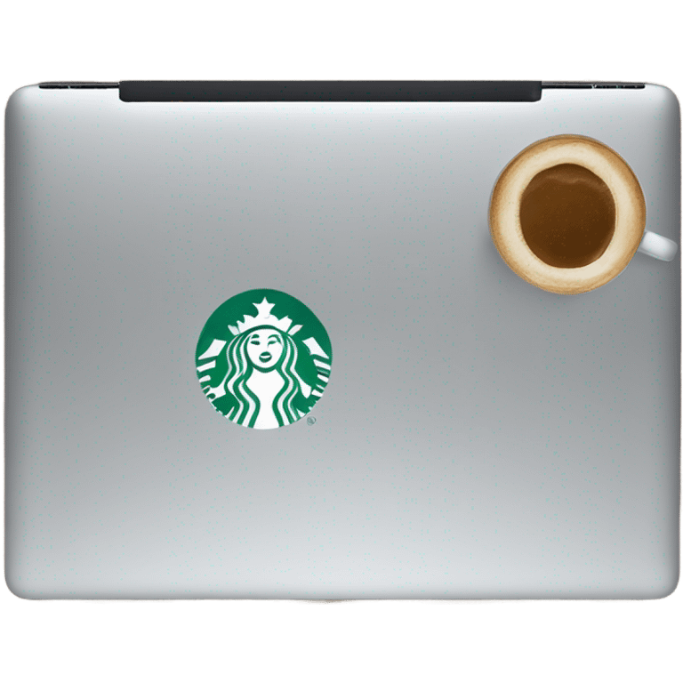 Laptop with Starbucks coffee  emoji