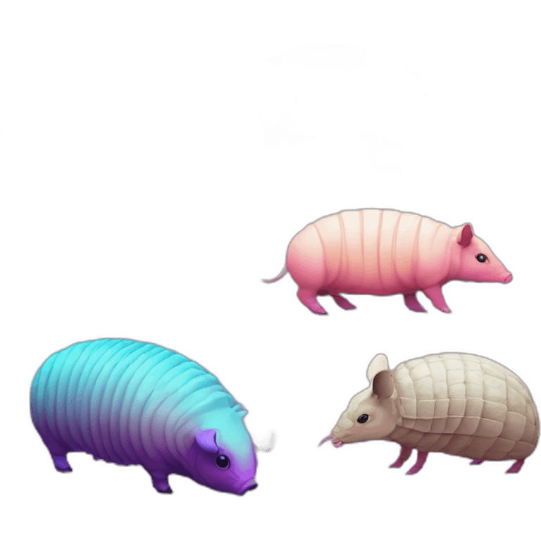 Vaporwave spotted cyan purple gradient pig armadillo cow centipede insect emoji