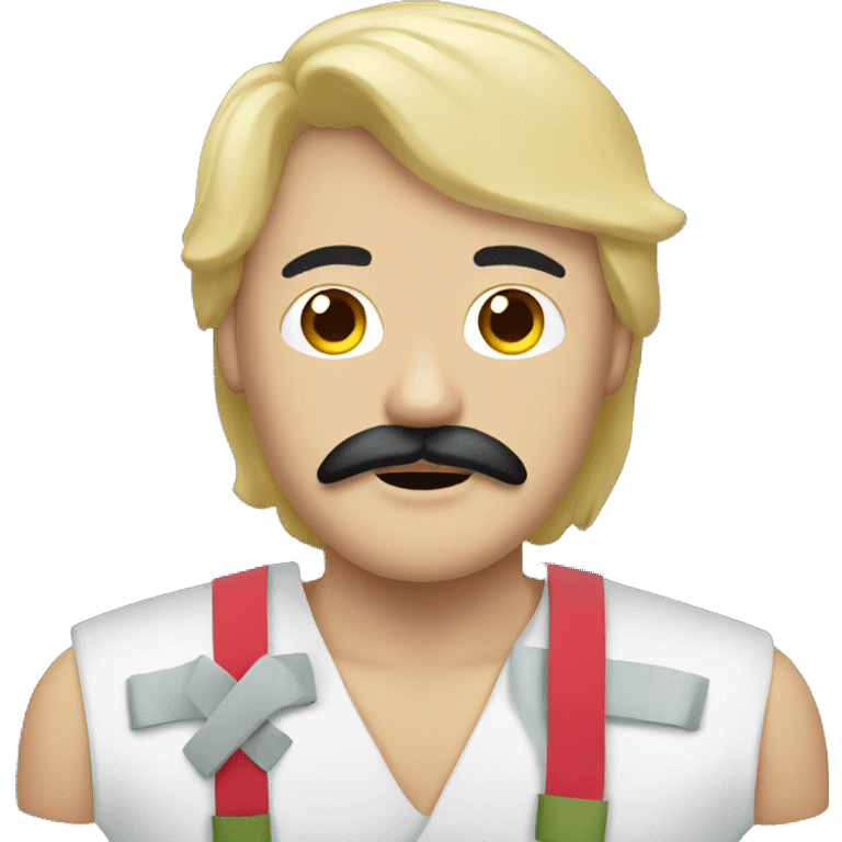 moustache and blonde hair asian man with bandages mummy emoji