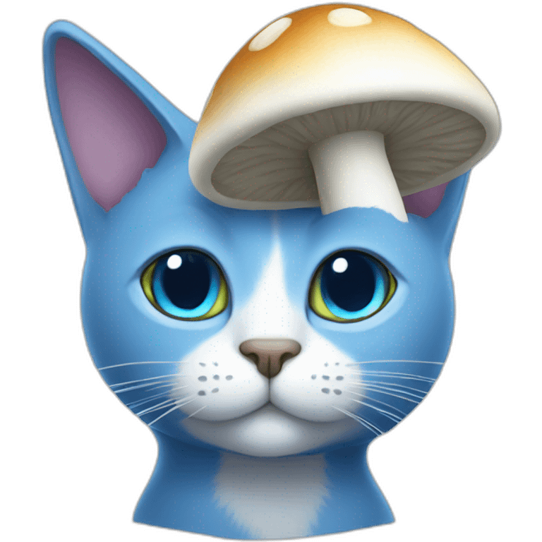 Blue cat with a white mushroom hat emoji