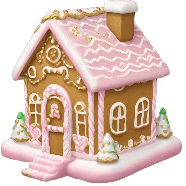 light pink and gold and white gingerbread house emoji