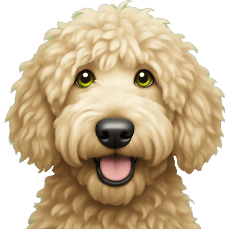 Golden doodle with light fur and green eyes emoji